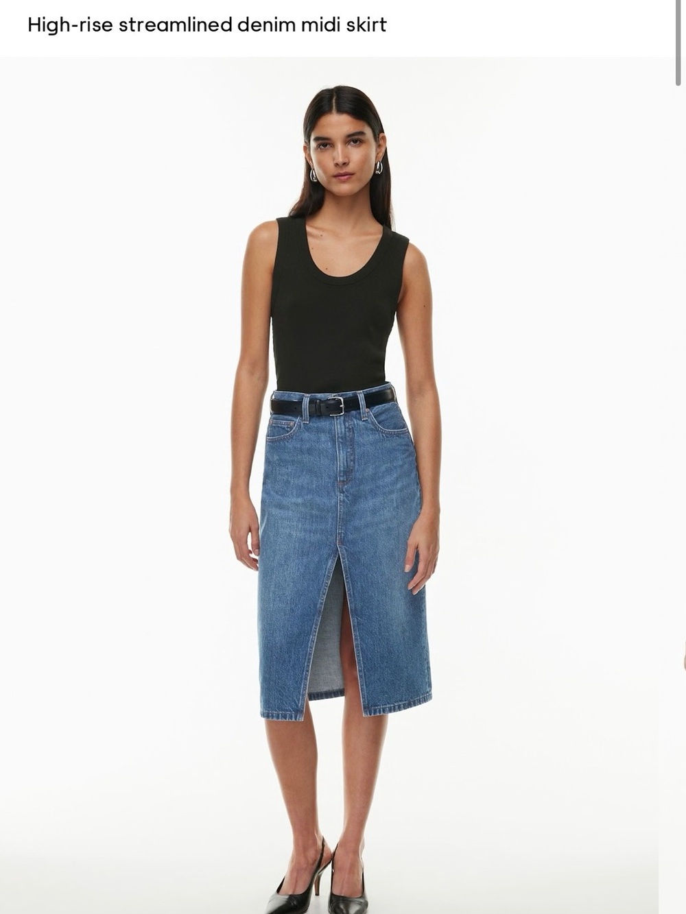 Aritzia 90s Halle Midi Denim Skirt Dark Wash Sz 27